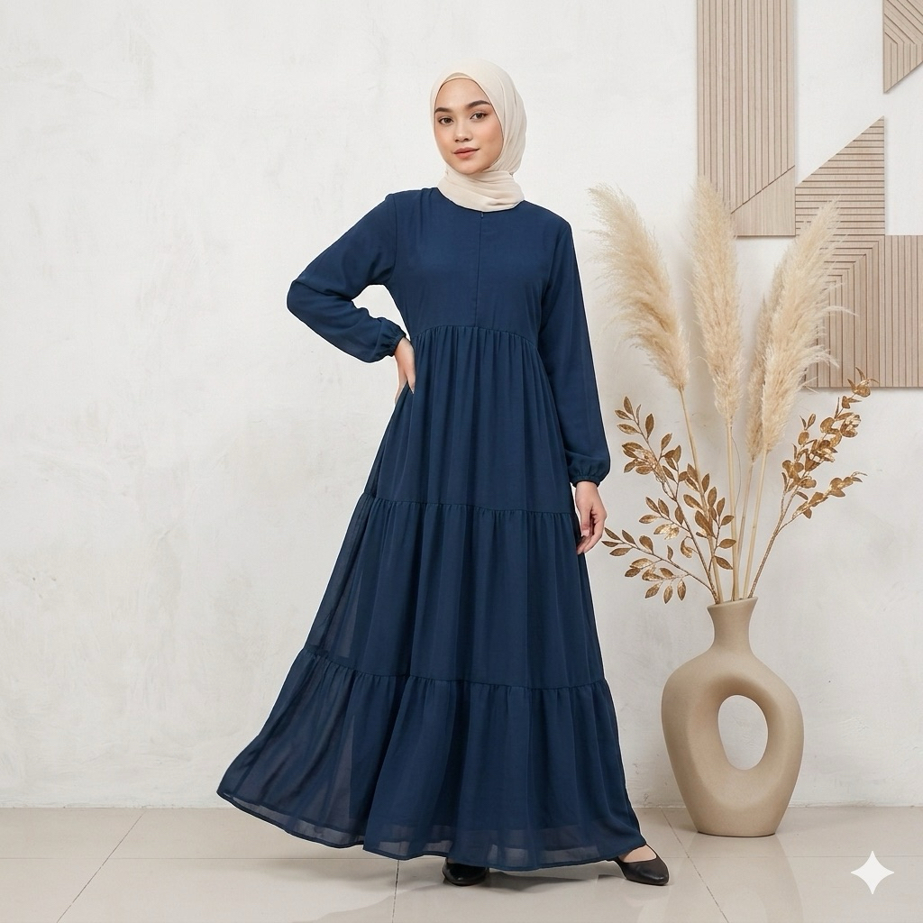 Gamis Kekinian Susun Ceruty Babydoll Full Puring || Gamis Busui Susun Ceruty Babydoll Full Puring Ad