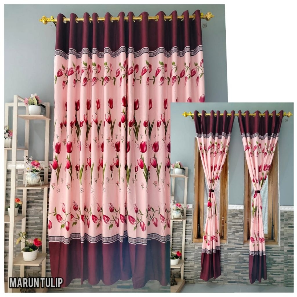 Gorden Shabby Gorden Pintu dan Jendela Minimalis Ring Smokering Pink Marun