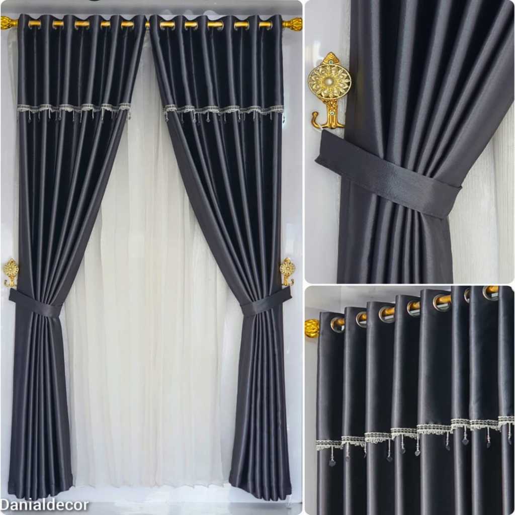 TIRAI JENDELA GORDEN POLOS TEBAL PONI RUMBAI KERISTAL PREMIUM PINTU KAMAR TIDUR AESTHETIC MINIMALIS