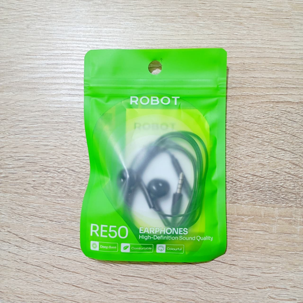 ROBOT RE50 Headset Kabel Tanpa Karet Earphone Handsfree Wired Headset In Ear Deep Bass High Definiti
