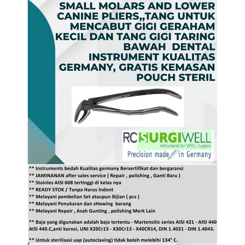Small molars and lower canine pliers,,Tang untuk mencabut Gigi geraham kecil dan tang gigi taring ba