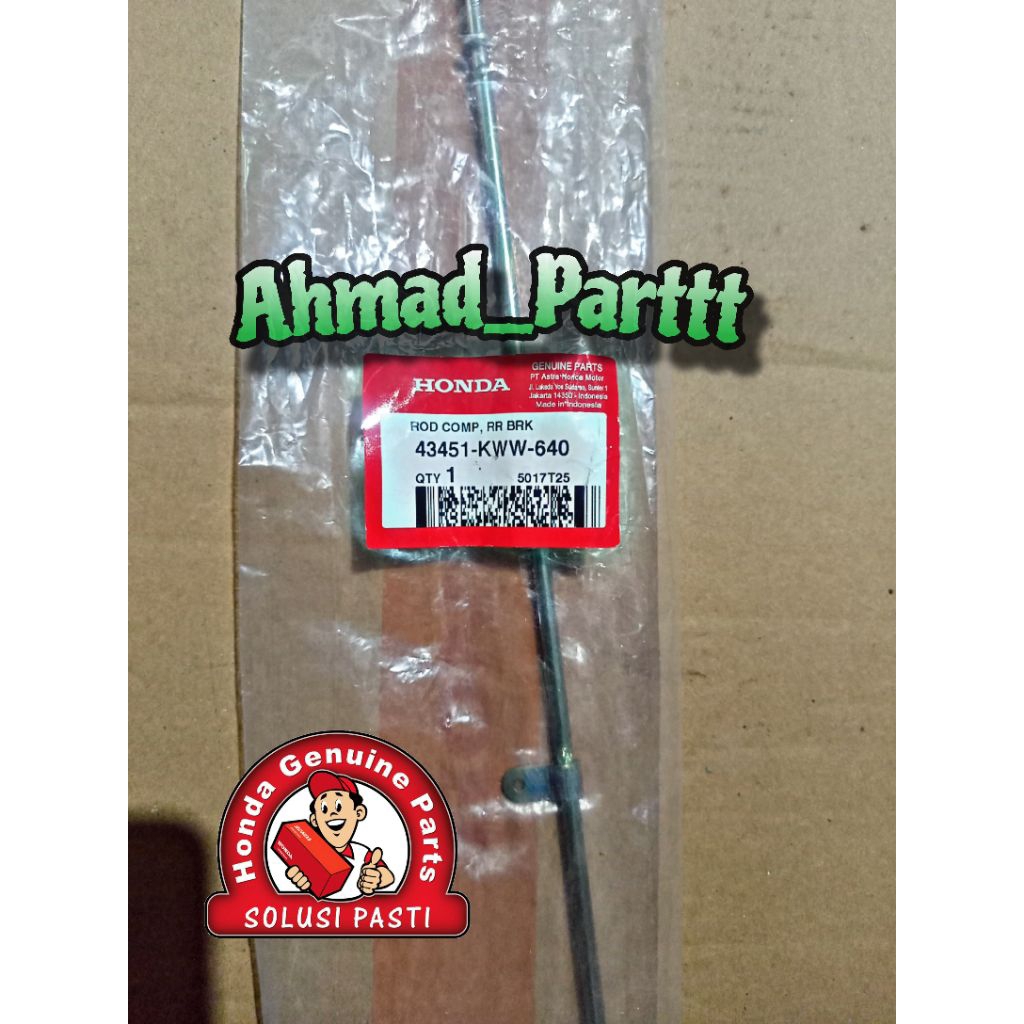 43451-KWW-640 Kawat/Stik Rem Belakang Honda New Revo 100 FI 2014 - 2026. ORIGINAL AHM