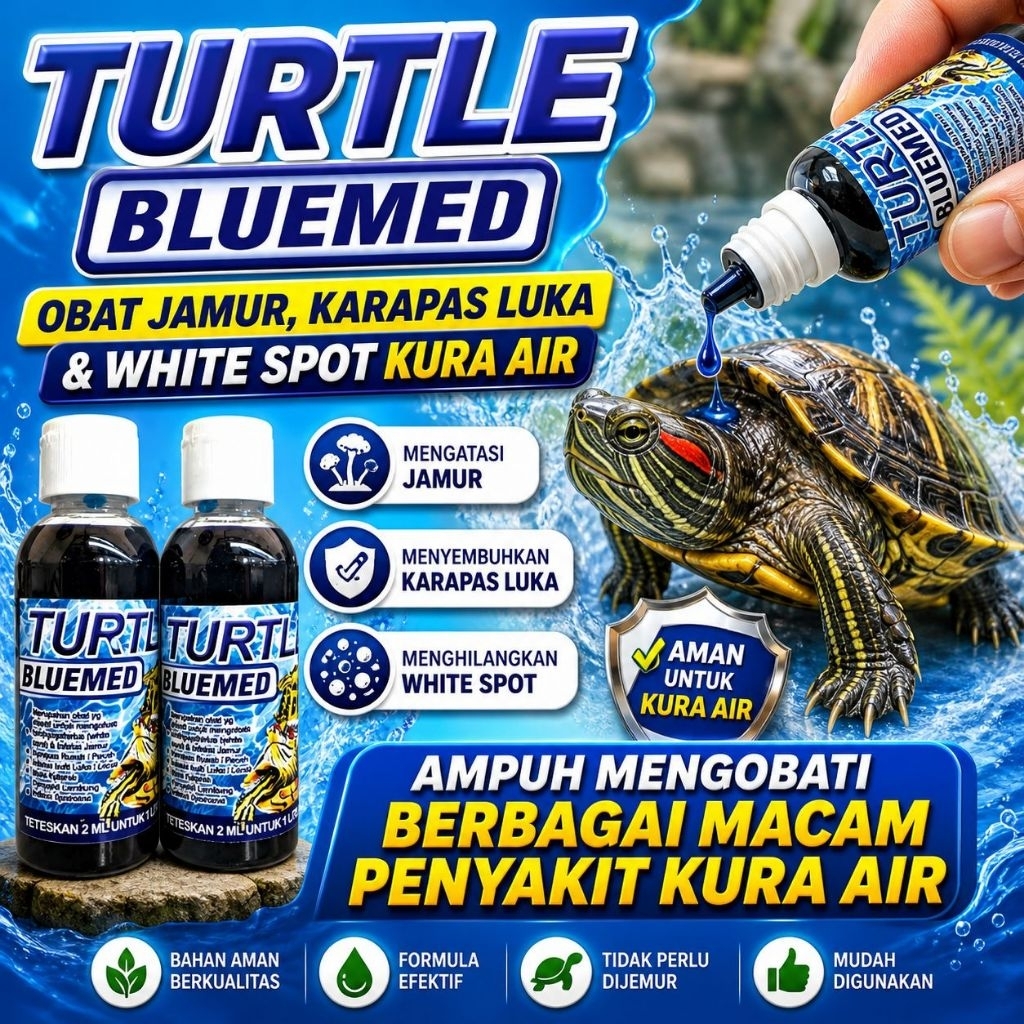 TURTLE BLUEMED - Obat Jamur Kura Air Kura Brazil Obat Luka Obat White Spot Mata Katarak Infeksi Kuli