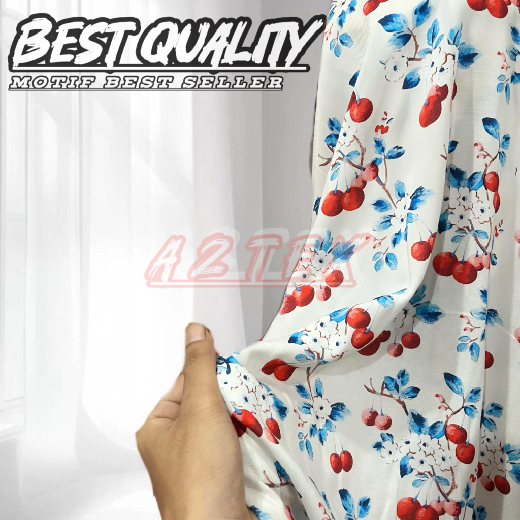 Kain Katun Rayon Motif Bunga Ceri - Kain Rayon Viscose Premium - Kain Rayon Original - Bahan Kain Le