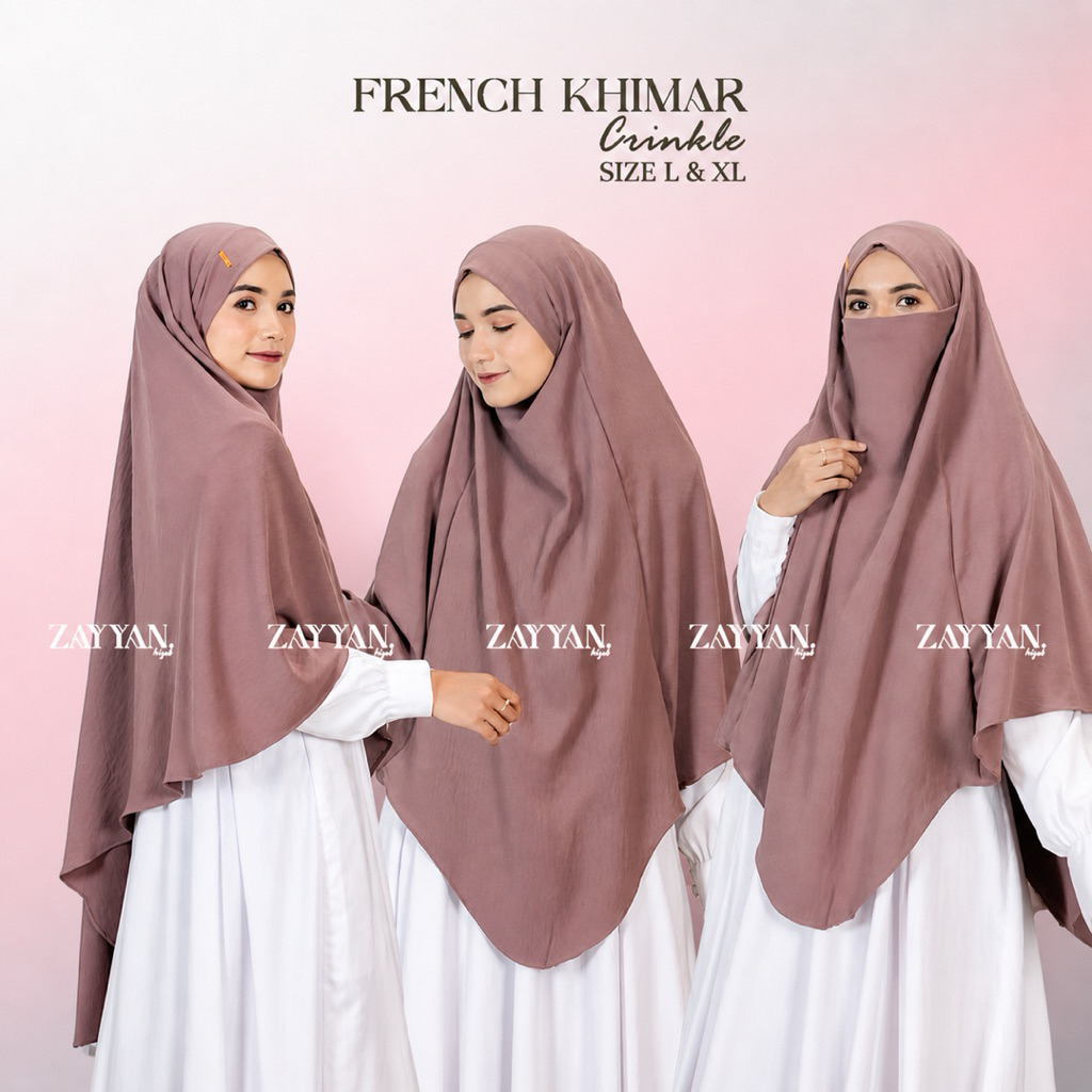 French Khimar Mecca Crinckle Size L & XL Premium Original By Zayyan.Hijab