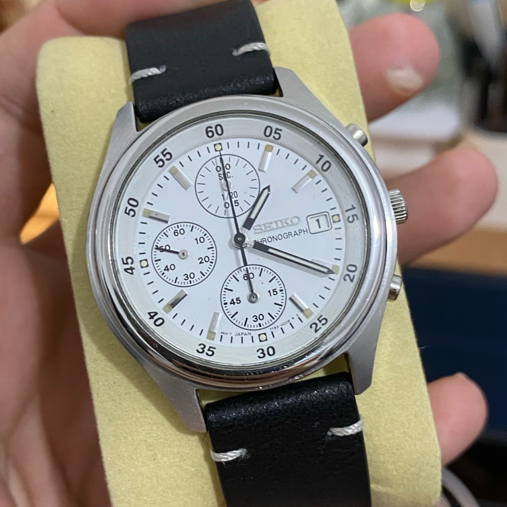 seiko chronograph v657-7100 7T92 leather hnmd strap original