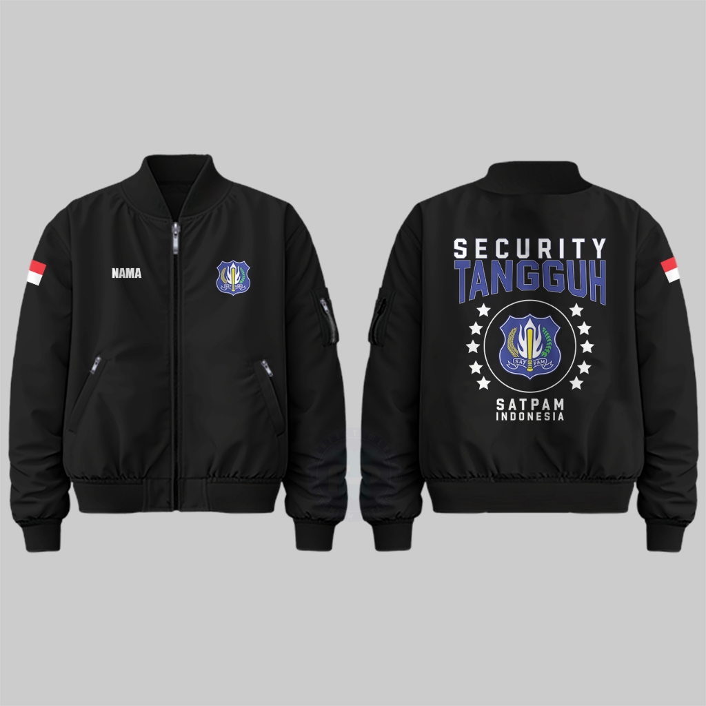 Jaket Bomber Satpam Indonesia Rompi Vest Hoodie Zippers Security Tangguh Hitam PremiumTaslan