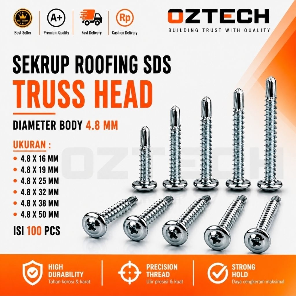 Skrup roofing sds truss head / sekrup baja ringan kepala lebar 100pc
