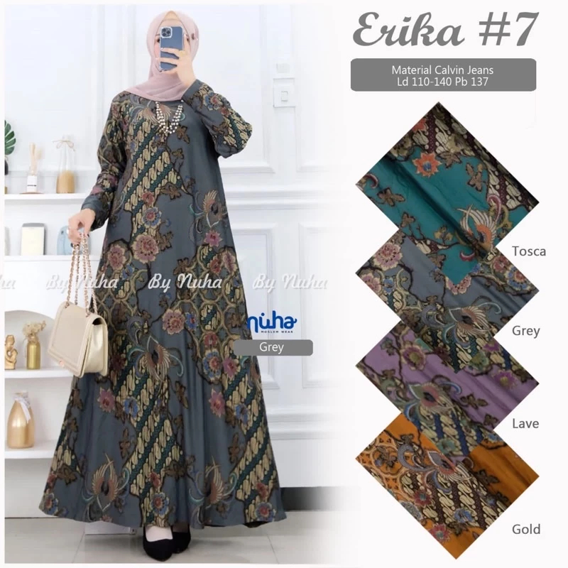 Erika #7 Gamis Batik Wanita Terbaru Modern Calvin Jeans XXL -XXXL Dress Jumbo Batik