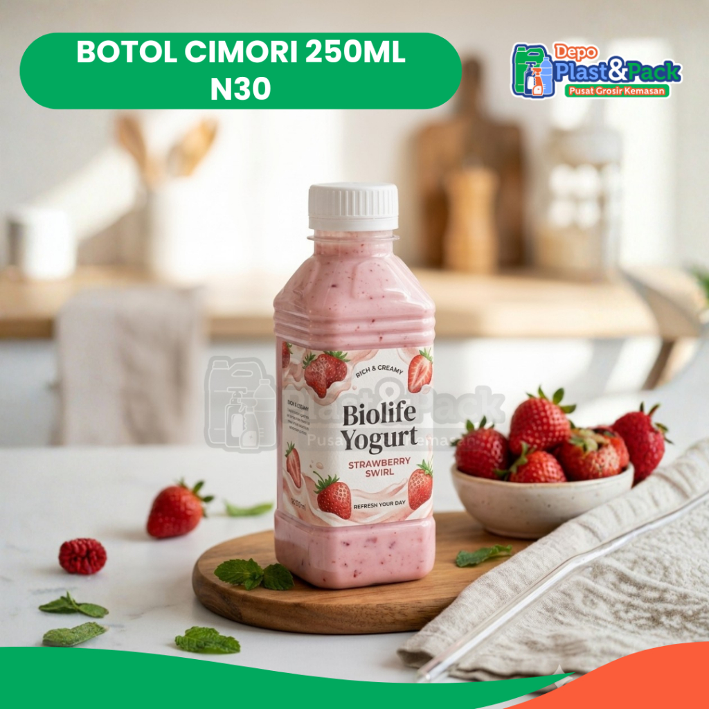 Botol Cimori 250ml N30 - botol kemasan minuman cimori, minuman susu, minuman jelly, botol plastik lu