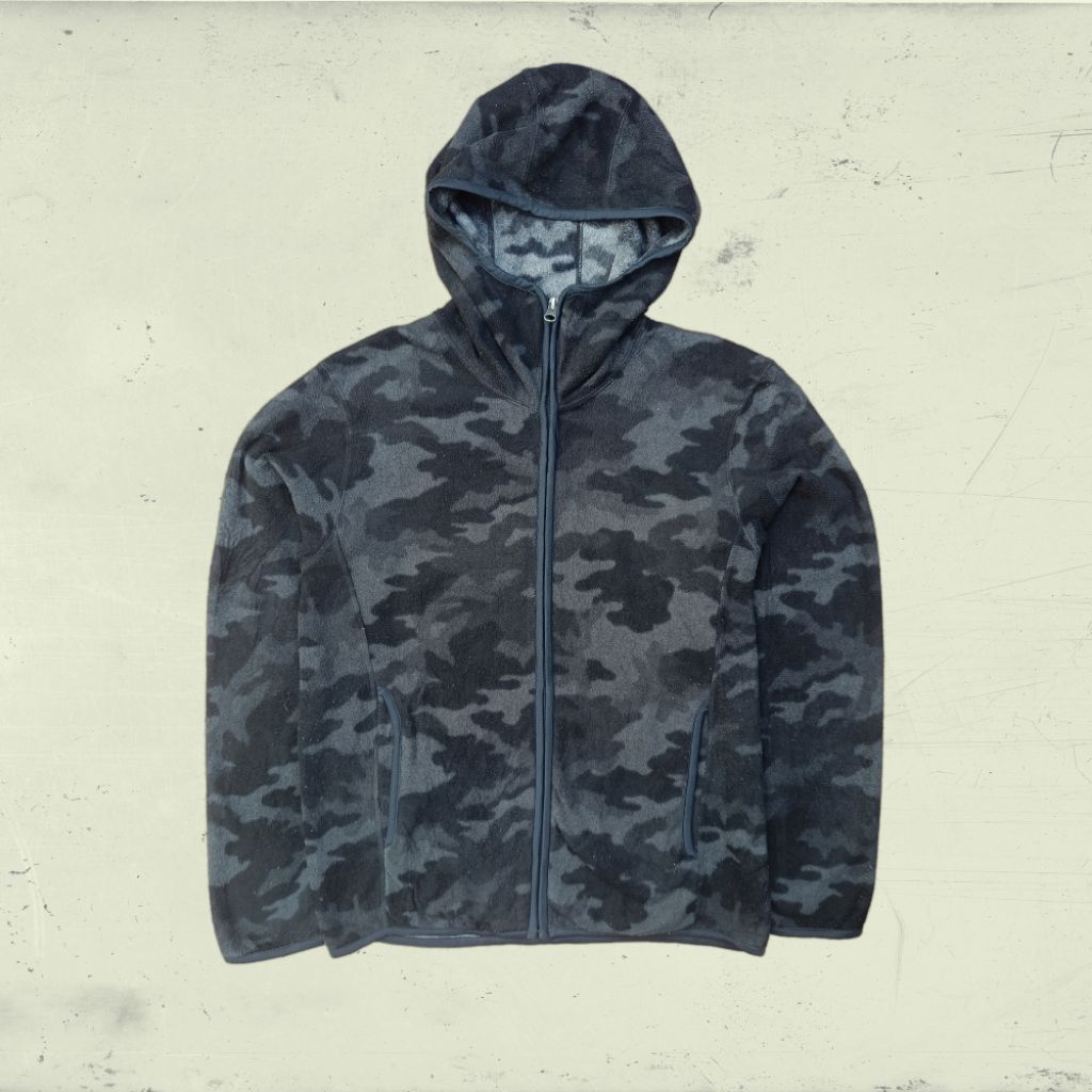 Uniqlo Camo Hood Zip Jacket Fleece Dark Night Camouflage Full Zip