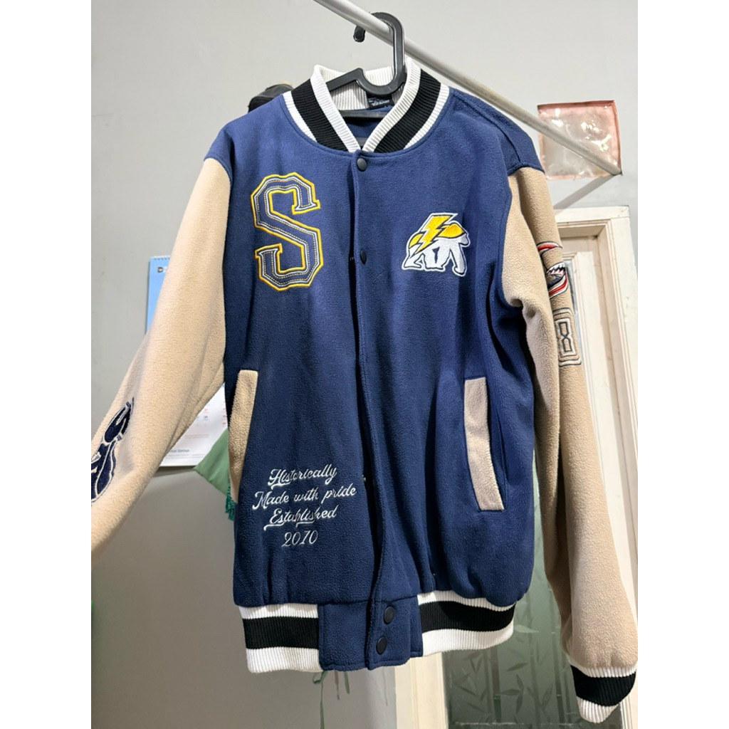 House of Smith Varsity Jacket Navy Beige