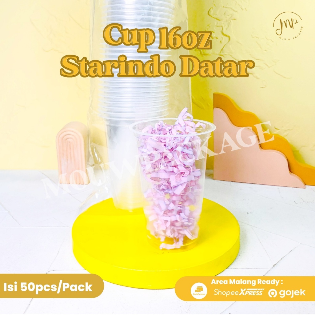 CUP GELAS PLASTIK 16OZ MERK STARINDO / GELAS PLASTIK TEBAL 7GR 16OZ STARINDO DATAR