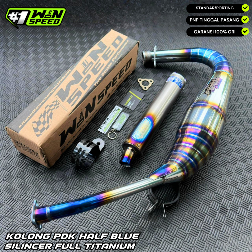 Knalpot RX King, RXS, RXT PDK HALF BLUE Silincer Full Titanium ORIGINAL WIN SPEED