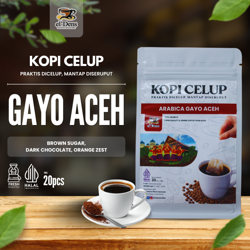 EL'DENS Kopi Celup Arabika Gayo Aceh Premium Grade Kopi Arabika Asli Murni Praktis Tinggal Dicelup -
