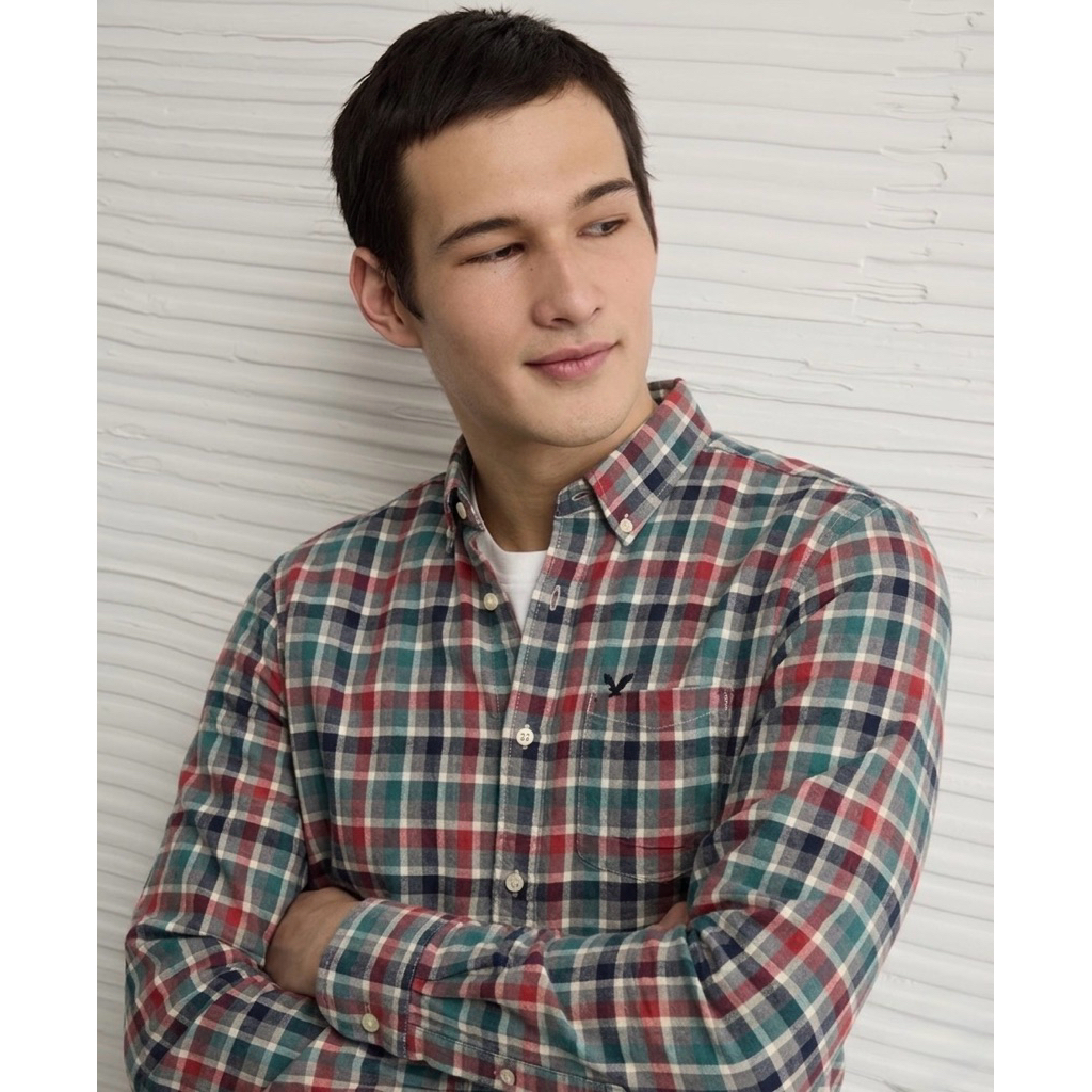 American Eagle AE Plaid Flannel Shirt - Unisex Multicolor Checkered Button Down - Vintage Gorpcore S