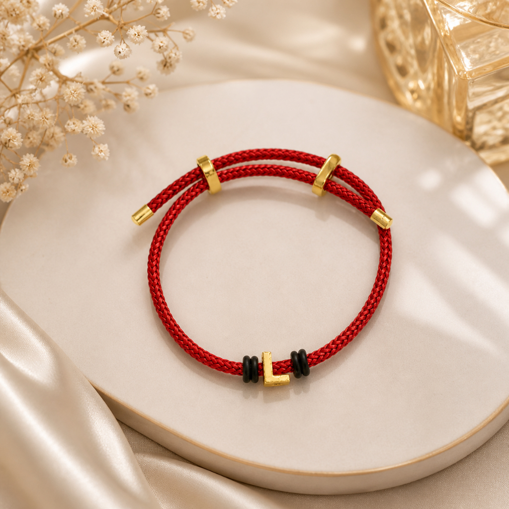 Gelang Tali Inisial Huruf L Balok Koleksi Josean Elegant Emas Asli
