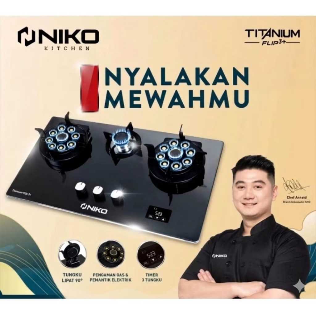 Kompor Tanam NIKO KOMPOR GAS TANAM 3 TUNGKU & LIPAT TITANIUM FLIP 3+