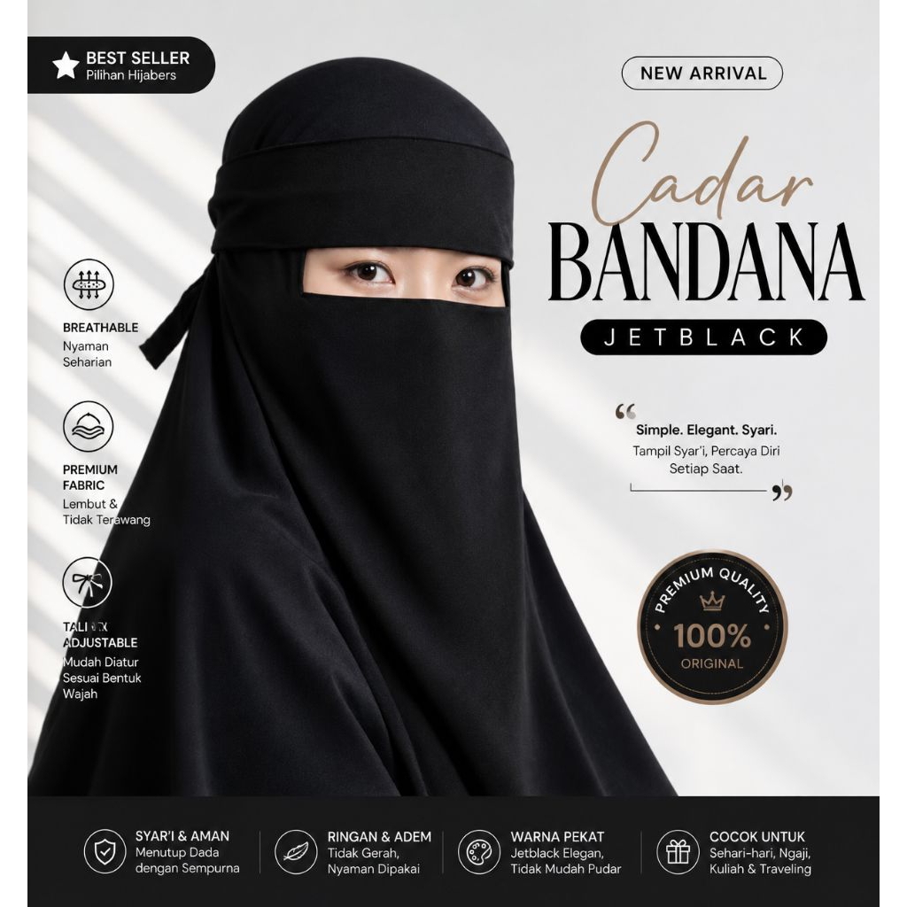 Cadar  Bandana  Niqob Niqab Nikab  Cadar  Bandana  Purdah Bandana Bahan Jetblack Murah
