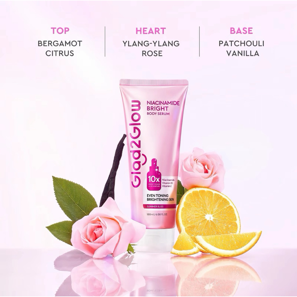 GLAD2GLOW NIACINAMIDE BODY SERUM BODY LOTION 10X Cerah Instant Absorb Whiten Tone Up All Day Bright 