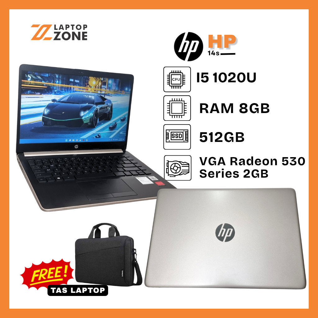 Laptop HP 14s Intel Core I5 1020U RAM 8GB SSD 512GB DUAL VGA Intel UHD Graphics 620 + Radeon 530 Ser