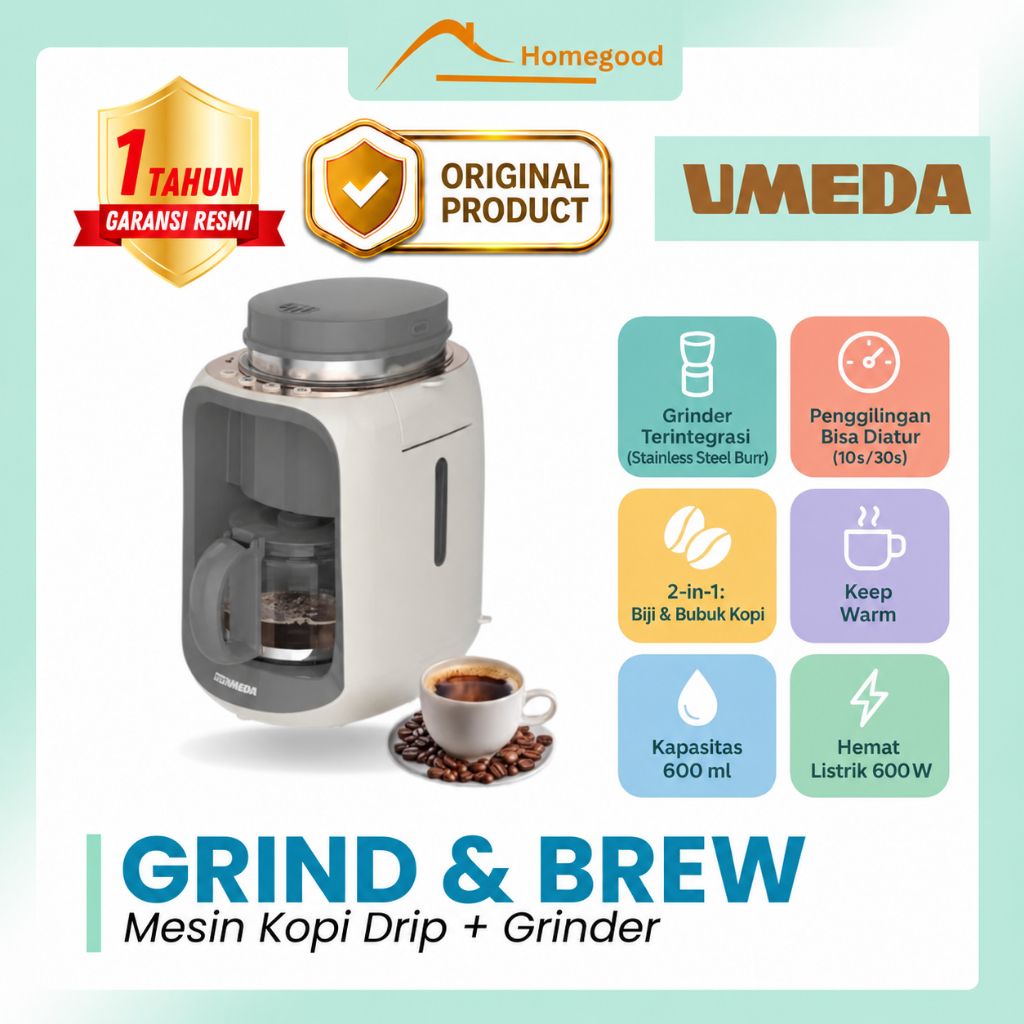 UMEDA Grind and Brew Coffee Maker Mesin Kopi Otomatis Coffee Grinder Drip Coffee