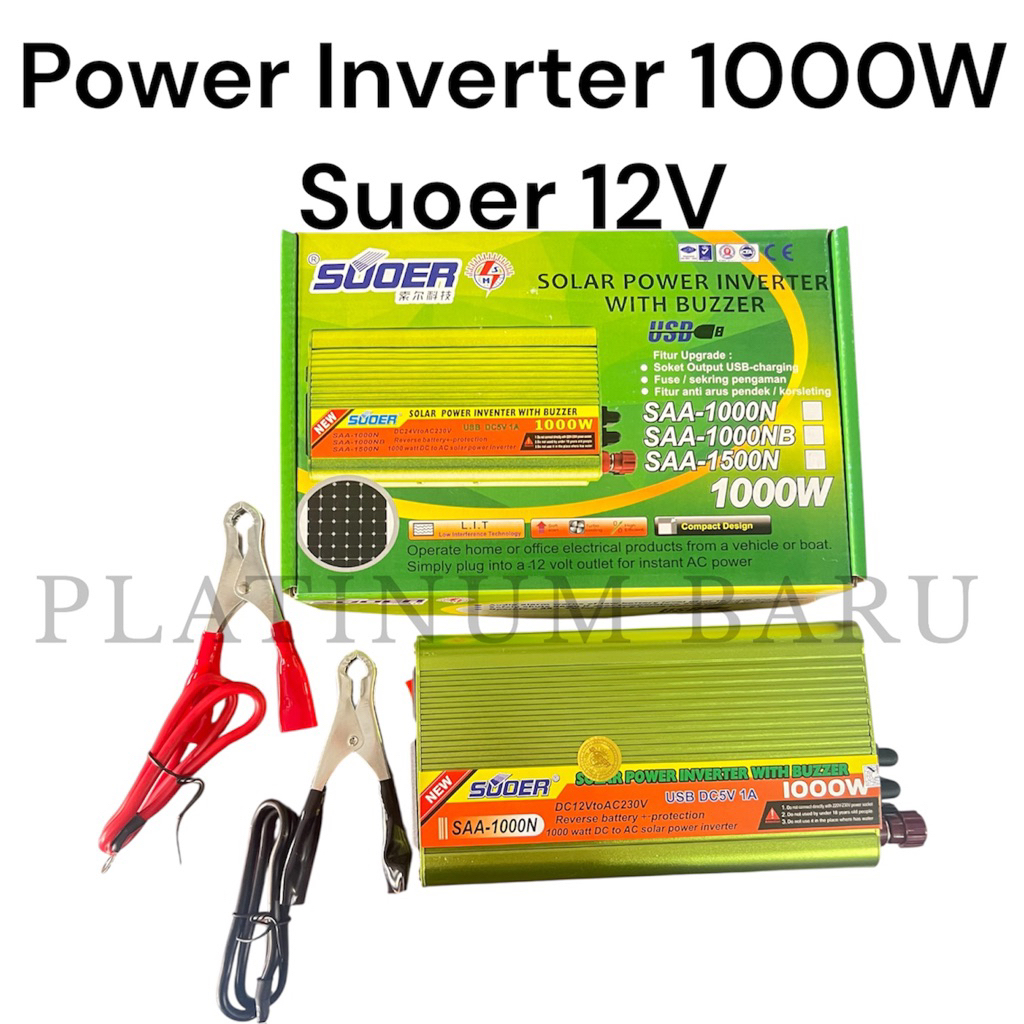 Power Inverter SUOER 1000W 12V ke 220V - Converter Mobil DC to AC + USB Charger - Inverter Aki Mobil