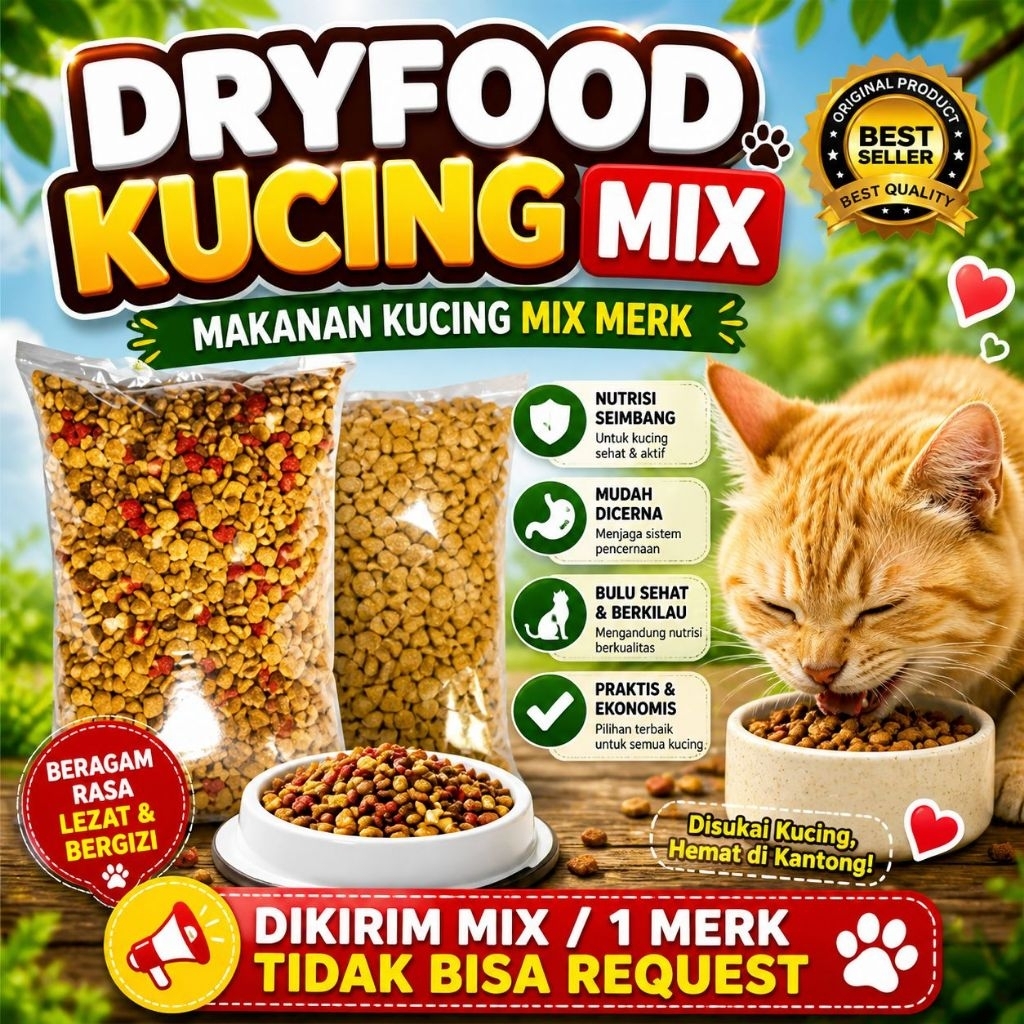 MIX MINUS 1 KG - Makanan Kucing 1 KG Campuran Camilan Kucing Snack Kucing Dryfood Kucing Rasa Tuna S