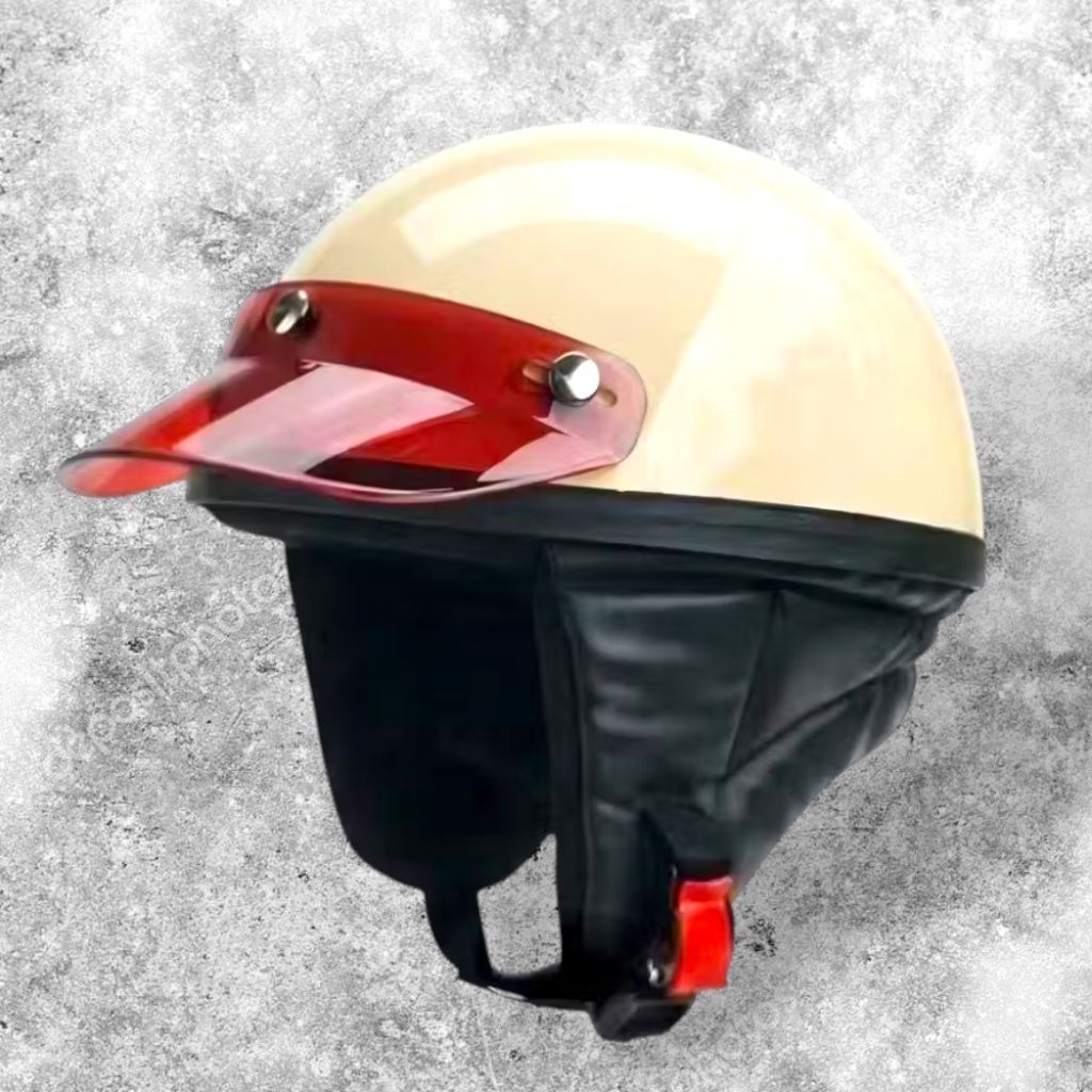 Helm Retro Chips Ciphs Vintage Cream - Helm Klasik Pria Wanita SNI - Helm Motor Jadul Keren