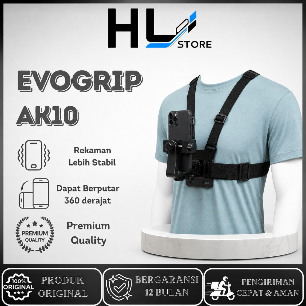 Chest Strap EVOGRIP AK10 Body Belt Holder Hp Dada Sabuk Tali Dudukan Handphone untuk Vlog aman anti 