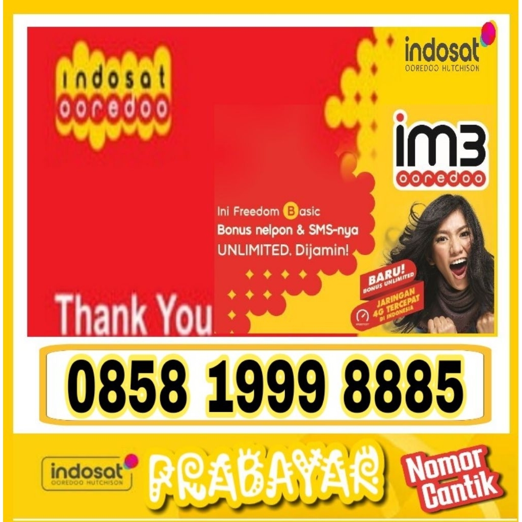 Nomor Cantik Indosat IM3 4G Lte 8885 - O858 1999 8885