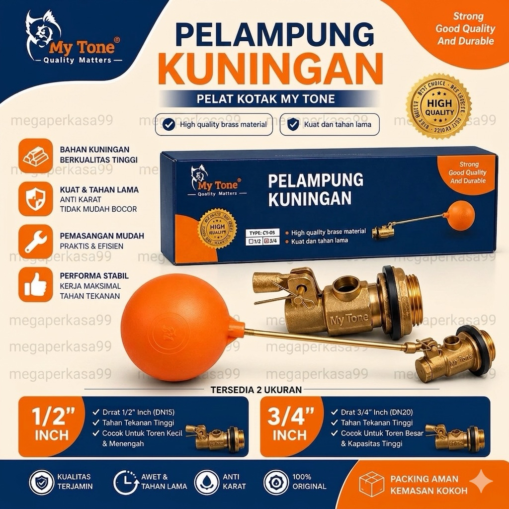 Pelampung Air Otomatis 1/2" 3/4" Kuningan BONUCCI Pelampung Bola Tandon Tower Toren