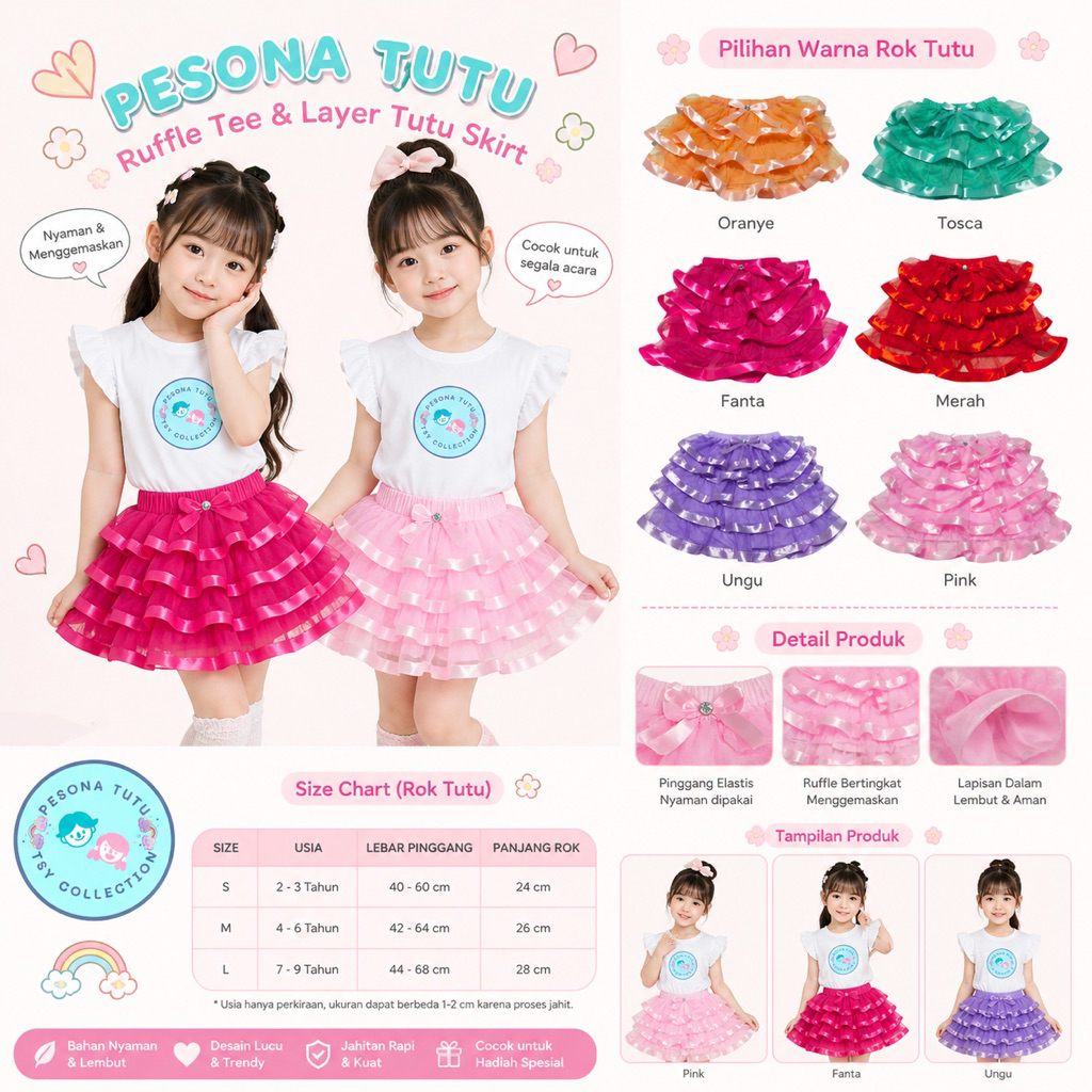 Rok Tutu anak pendek 6 bulan - 6 Tahun / Rok tutu anak/ ROK HULA