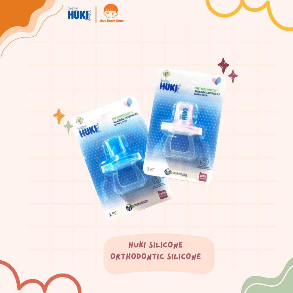 Huki orthodontic silicone soother with cover empeng bayi | Empeng bayi Huki