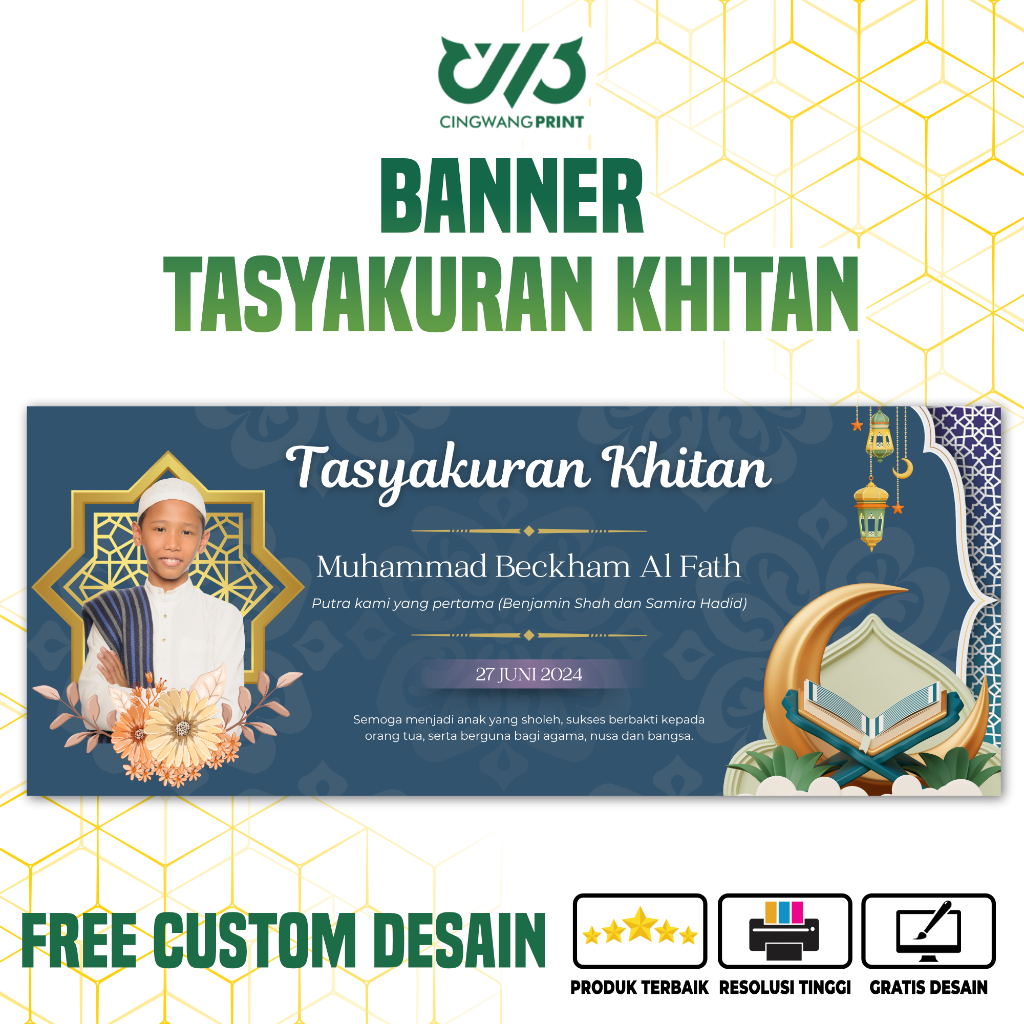 Banner Tasyakuran Khitanan Islami Custom Desain Gratis Spanduk Sunatan Murah