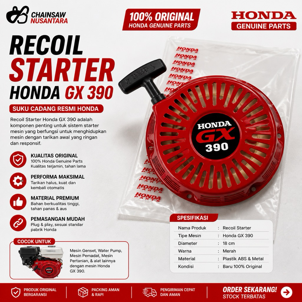 Recoil Starter Tarikan Honda GX390 Original – Suku Cadang Mesin Honda GX 390