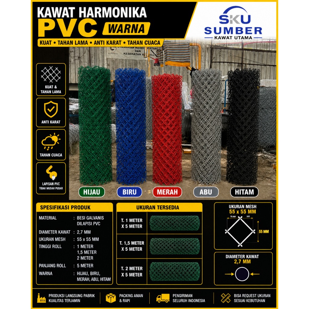Kawat Harmonika PVC PANJANG 5M Tebal 2.7mm Pagar lapangan Kandang Taman