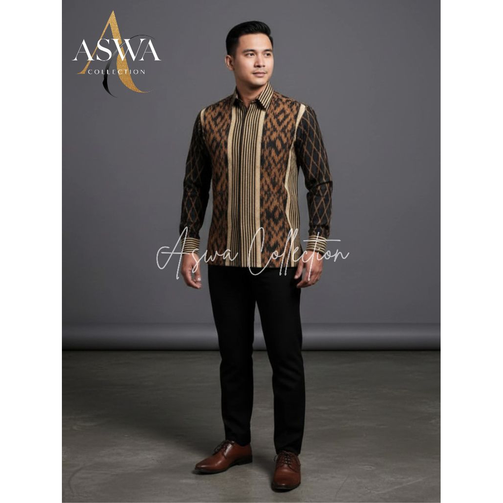 ASWA COLLECTION - Kemeja Tenun Pria Handmade Premium - Kemeja Tenun Pria Paruki Coklat