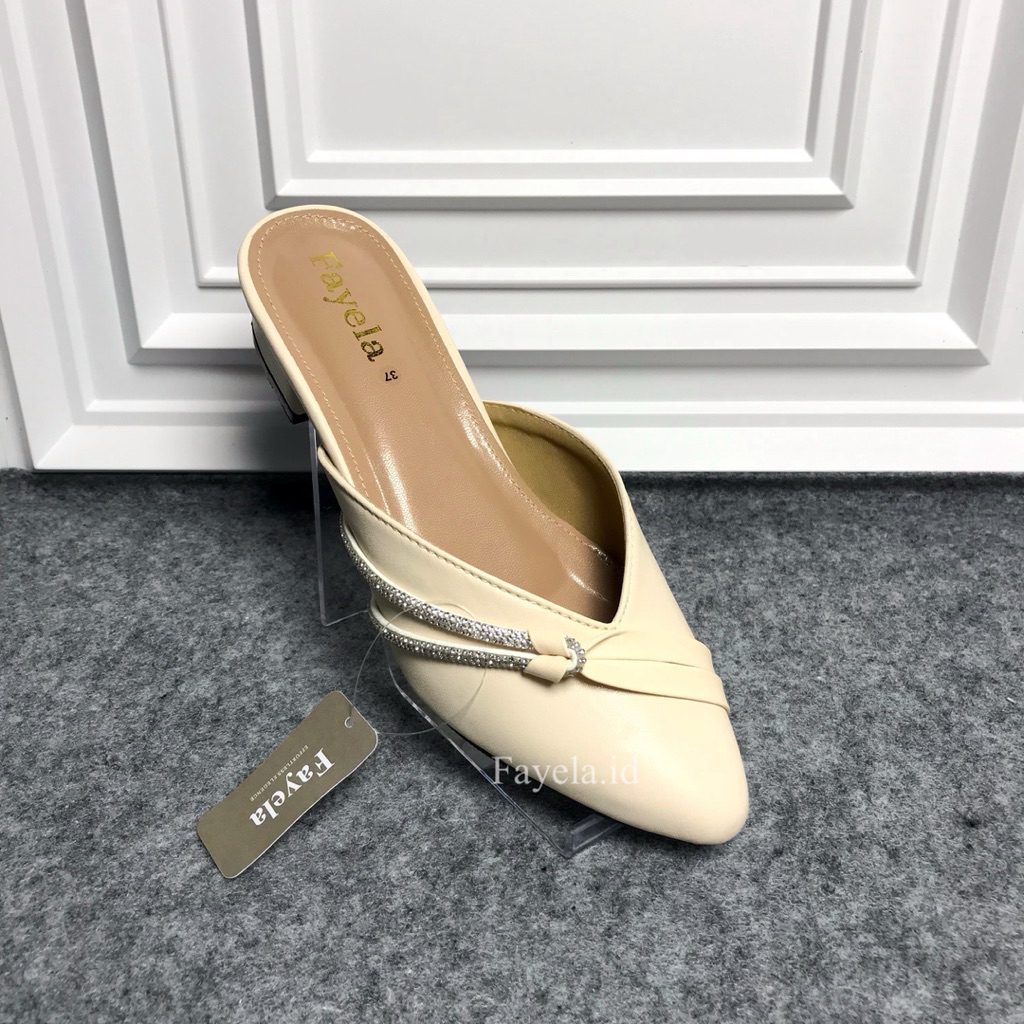 FAYELA Sandal Selop Bustong Wanita Hak 3cm CIS Sandal Pesta Mutiara Mewah