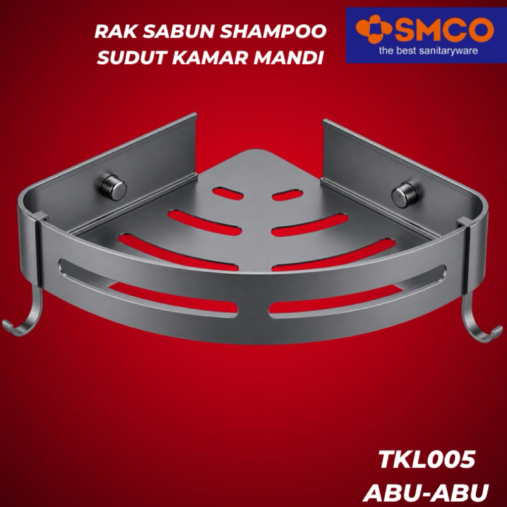 Rak Sabun Shampoo Sudut Segitiga Tembok Kamar Mandi Abu-Abu Aluminium SMCO TKL005