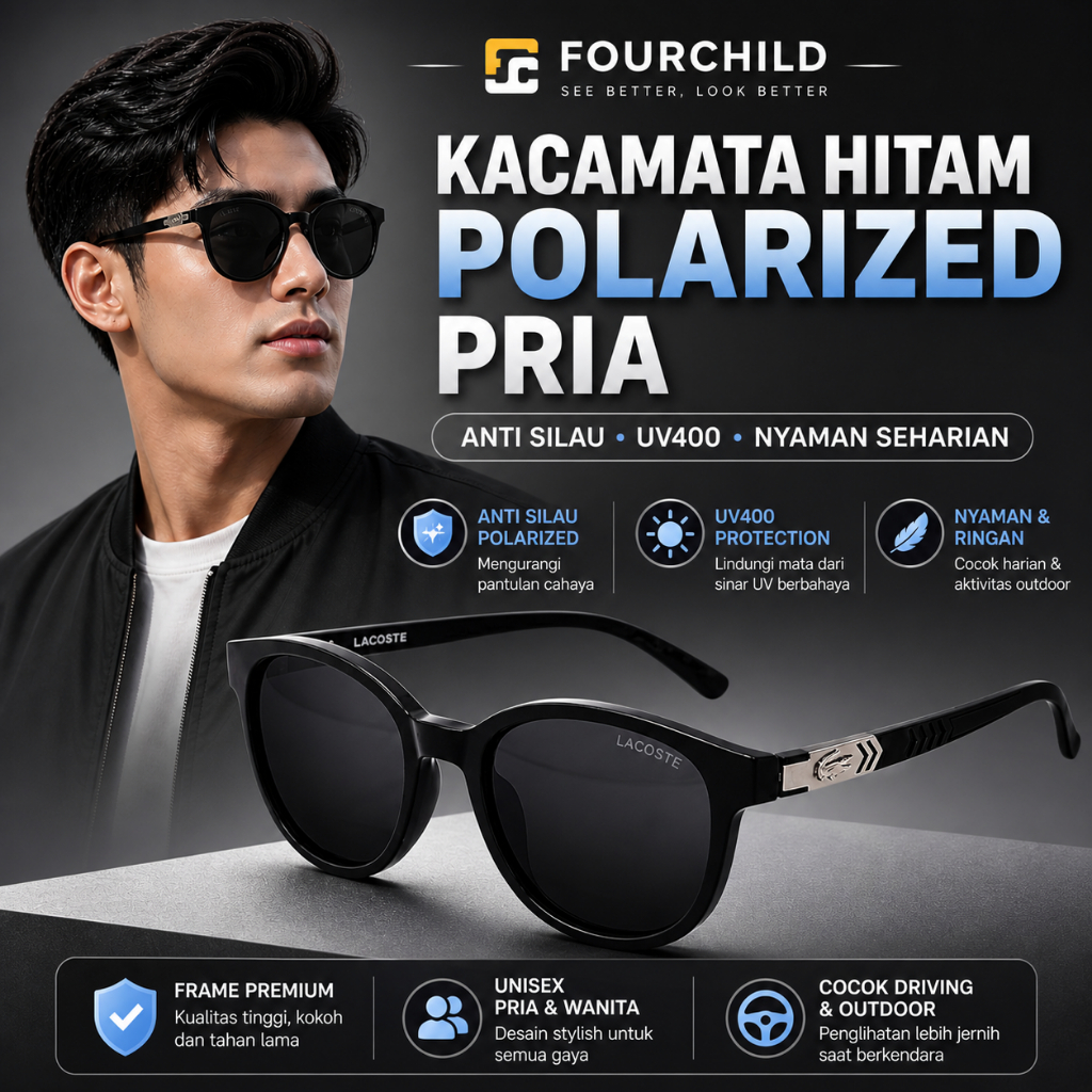 Kacamata Hitam Polarized Pria Wanita Round Matte | UV400 | Frame Premium Sporty Kaca Mata Polarised