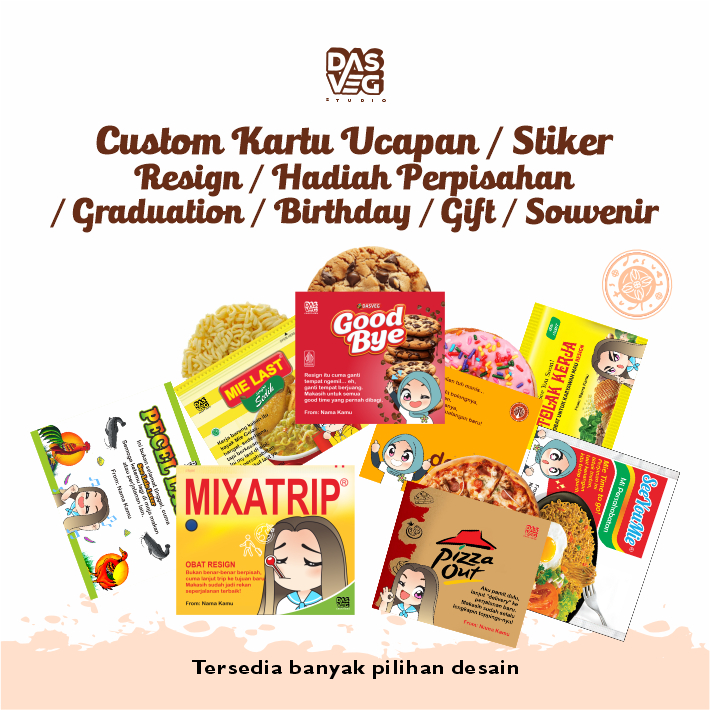 Custom Kartu Ucapan / Stiker - Resign / Hadiah Perpisahan / Graduation / Birthday / Gift / Souvenir 