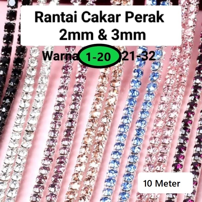 Diamond String SS06-SS12 Perak / Rantai Cakar Manik-Manik Mutiara Berlian Imitasi Perak Rapat Uk 2-3