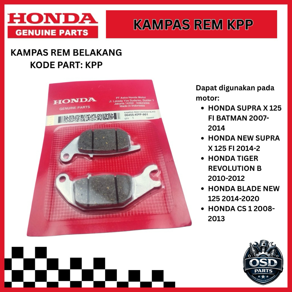 DISPAD DISKPAD / KAMPAS REM BELAKANG CAKRAM SUPRA X 125 FI BATMAN SUPRA X 125 FI BATMAN TIGER REVOLU
