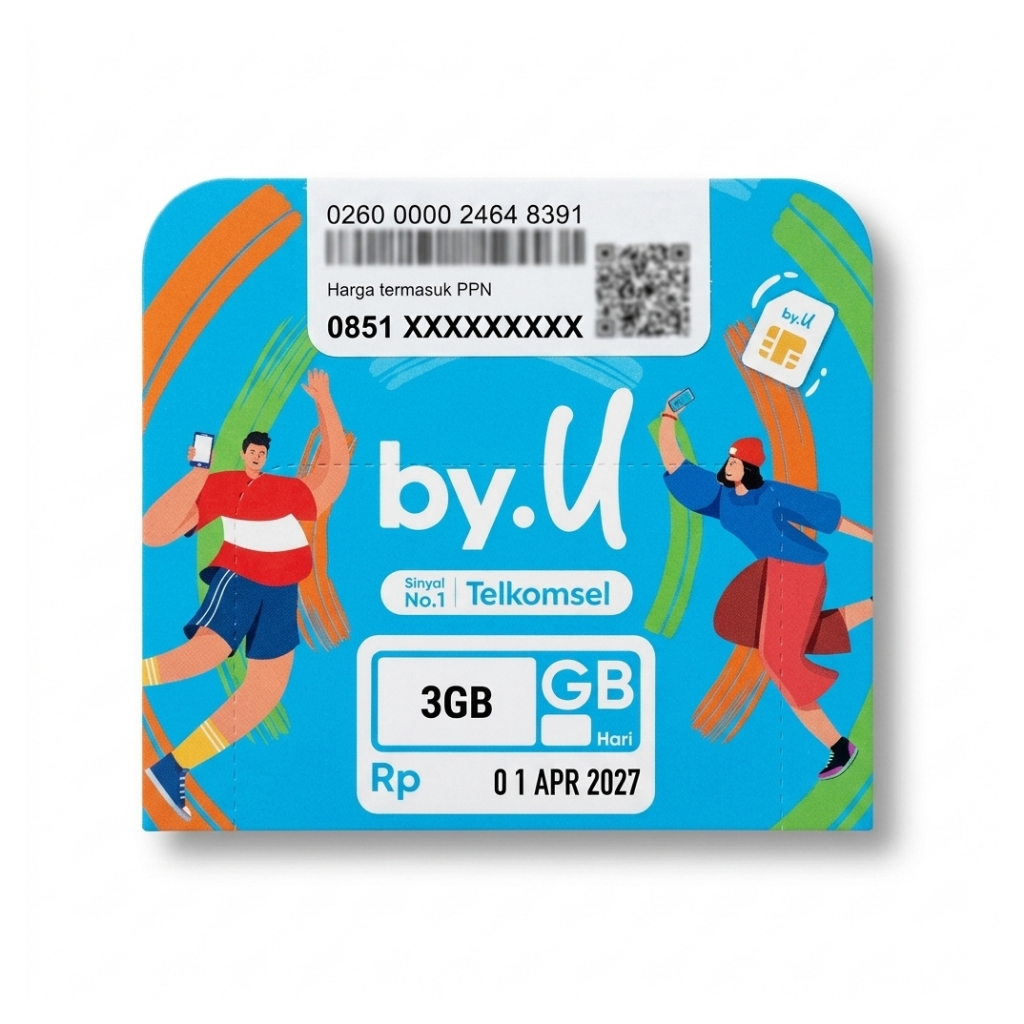 Kartu Perdana By.U Kuota 3GB Nasional, Segel 10-DES-2026, Kartu Prabayar dari Telkomsel