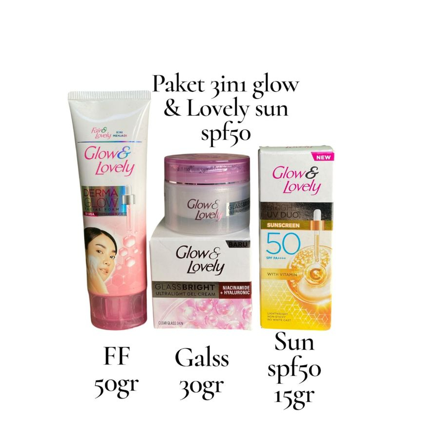 Ready Paket Glow & Lovely Krim Glass Bright Facial Foam Glow and Lovely Sunscreen Lovely Spf50