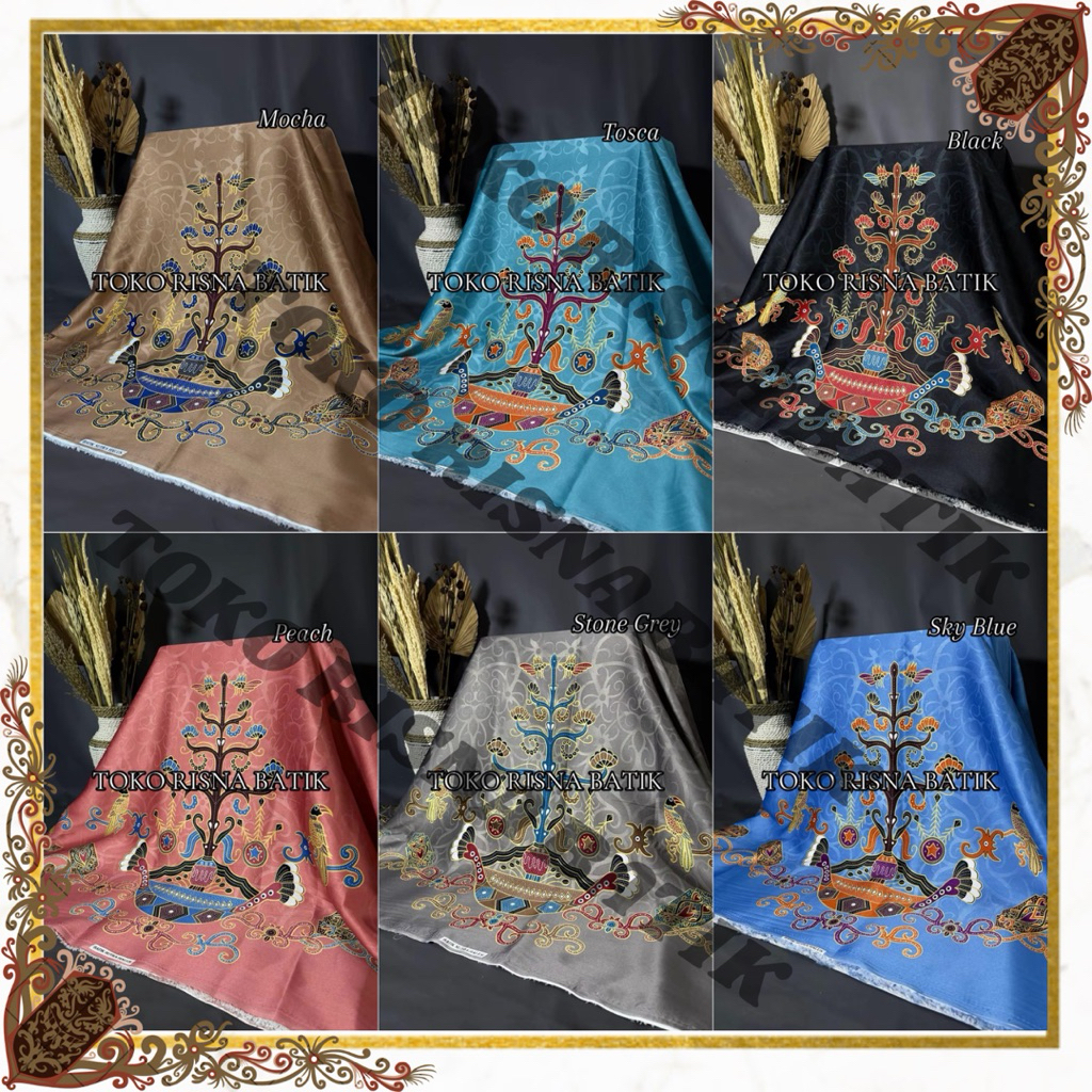 KAIN BATIK KHAS DAYAK KALIMANTAN TENGAH MOTIF BATANG GARING BAHAN SEMI SUTRA UNTUK KEMEJA DRESS BLOU