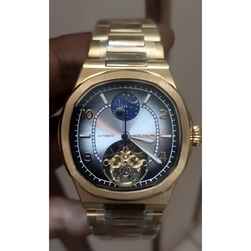 New jam tangan pria Rare Patek Philip tourbillon moonphase gold 44MM Automatic