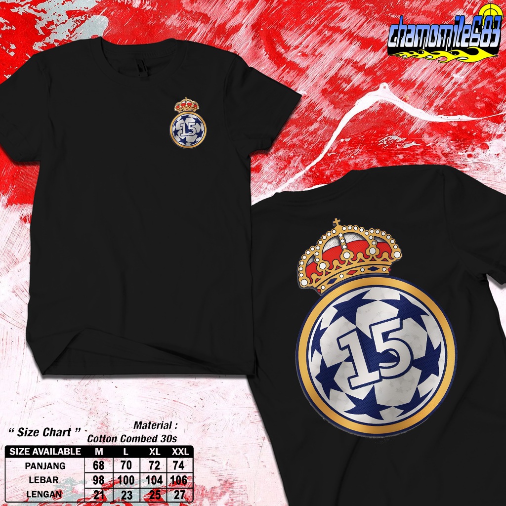 Kaos REAL MADRID 15 UCL - Kaos Bola lengan pendek Cowok Cewek Dewasa  -T-shirt Oversize pria Baju Di