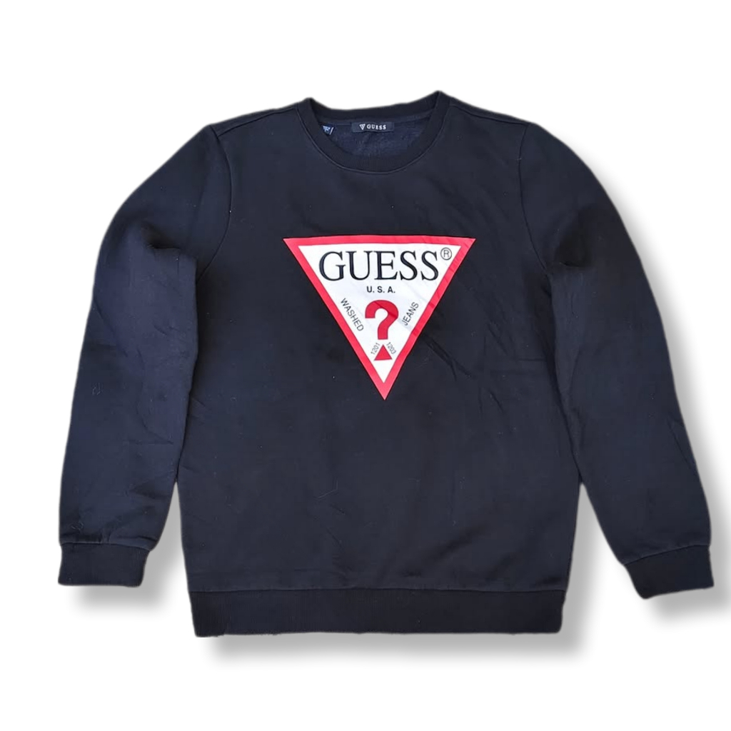 GUESS TRIANGLE BIG LOGO BLACK CREWNECK | SWEATER | OUTERWEAR | MNZA